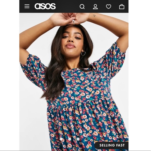 ASOS Design short sleeve floral smock dress - Picture 3 of 8